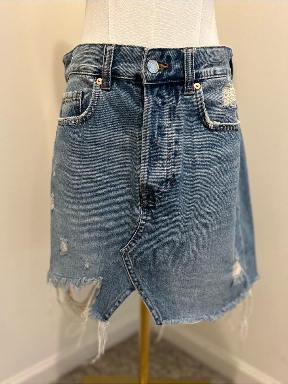 &denim distressed denim skirt